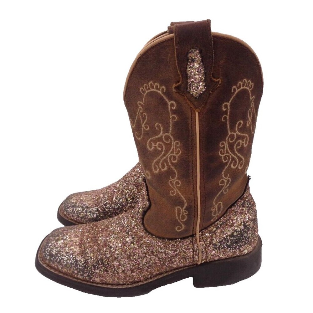 Shyanne Youth Size 3 D Brown Glitter Leather Cowboy Western Boots